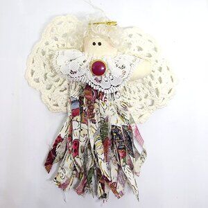 Handmade Rag Doll Dress Angel Crochet Wings Gift Christmas Holiday Ornament